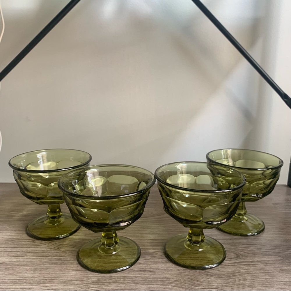 Ashburton Green Olive by Westmoreland Champagne/Tall Sherbert Glasses 3.75” Tall